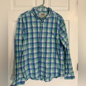 Urban Pipeline Men's Blue and Green Plaid Shirt